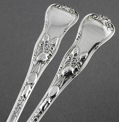 Bacchanalian Pattern Victorian Silver Spoons (Pair